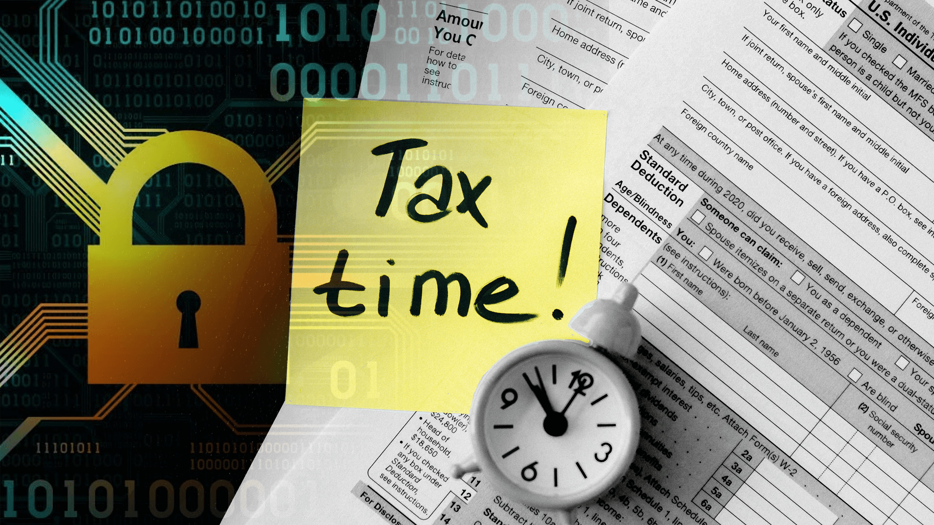 Secure Your Retirement - Image contains tax sticky note and a lock